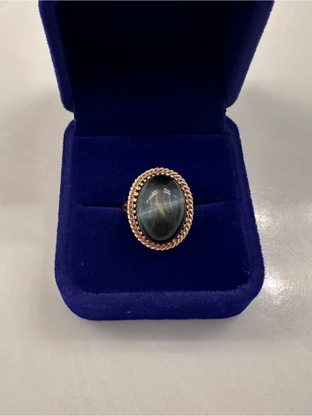 Solid 14k Black Tigers Eye Ring